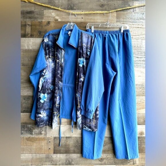 Sport Savvy Womens 2-Piece Loungewear Set with Floral Jacket/ Blue Pants Vintage - Picture 5 of 7